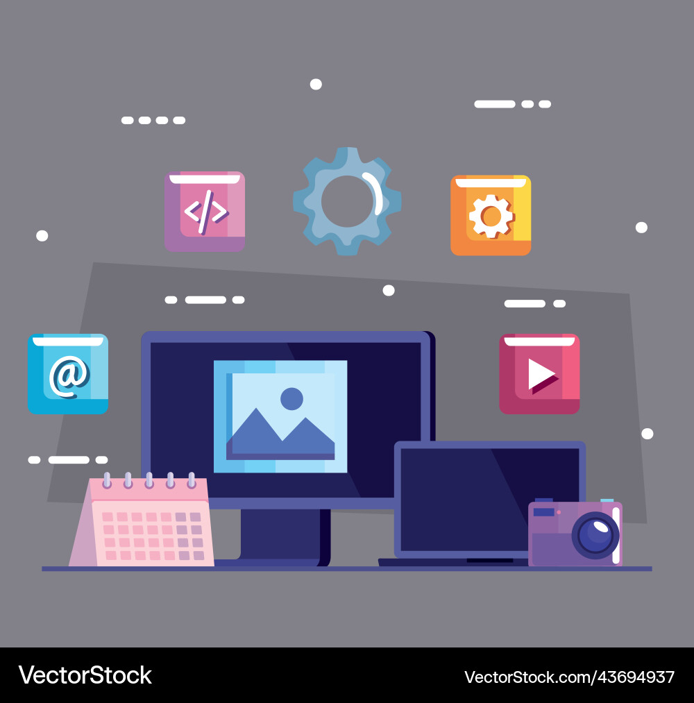 Devices with design and development vector image