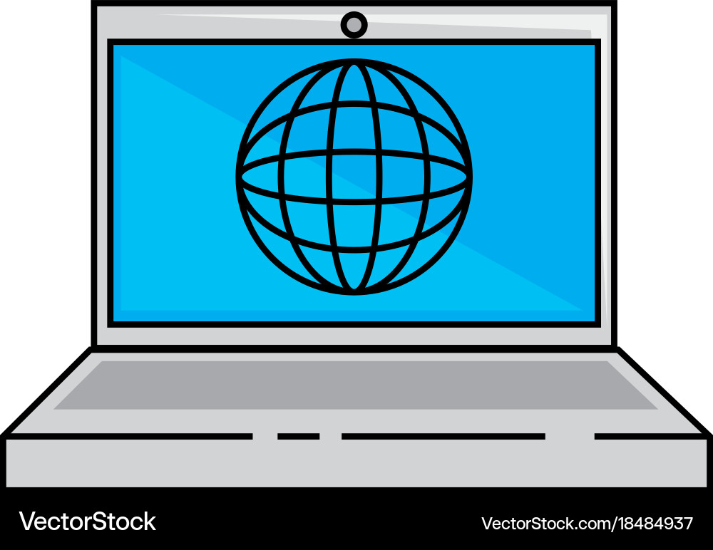 Laptop computer with planet vector image