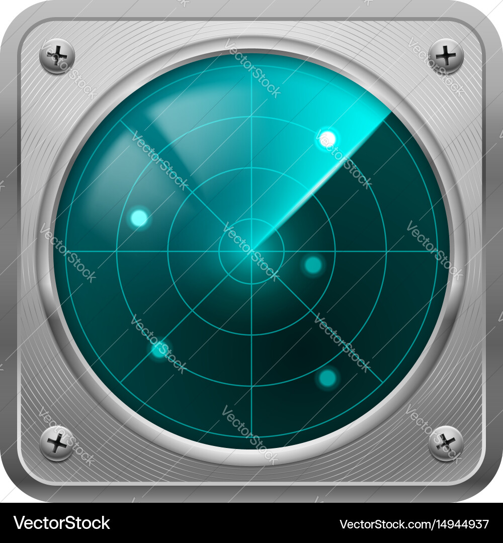 Metal framed radar screen with some objects Vector Image