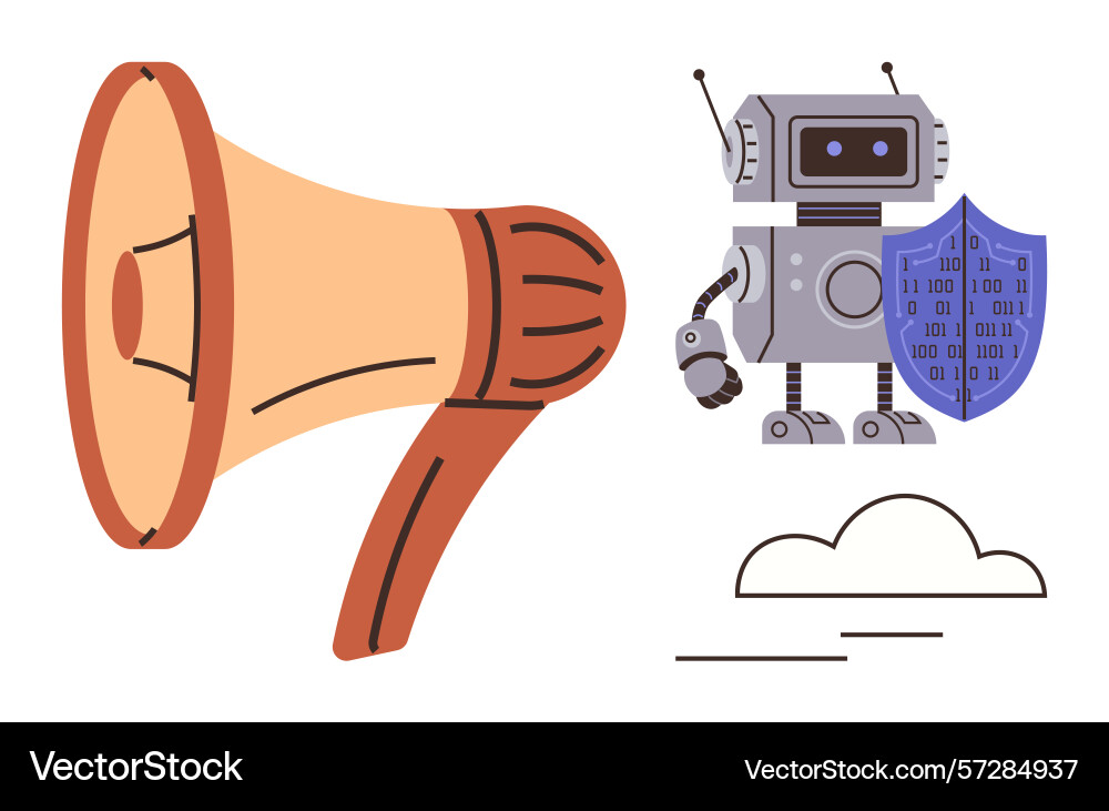 Robot with shield representing data security next Robot with shield representing data security next Vector Image