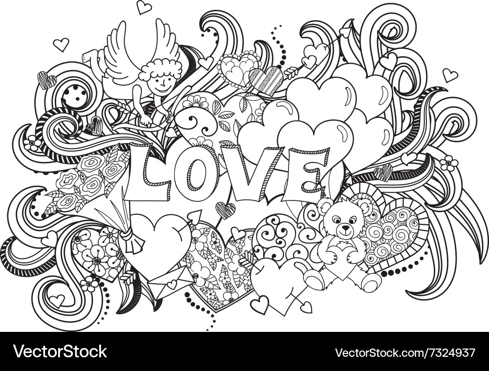 Romantic Heart Doodles Vector Image