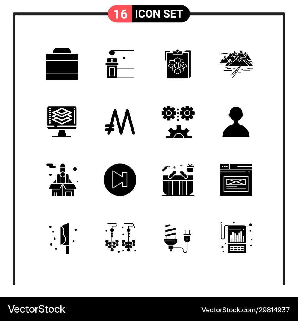 Set 16 solid style icons for web and mobile Set 16 solid style icons for web and mobile Vector Image