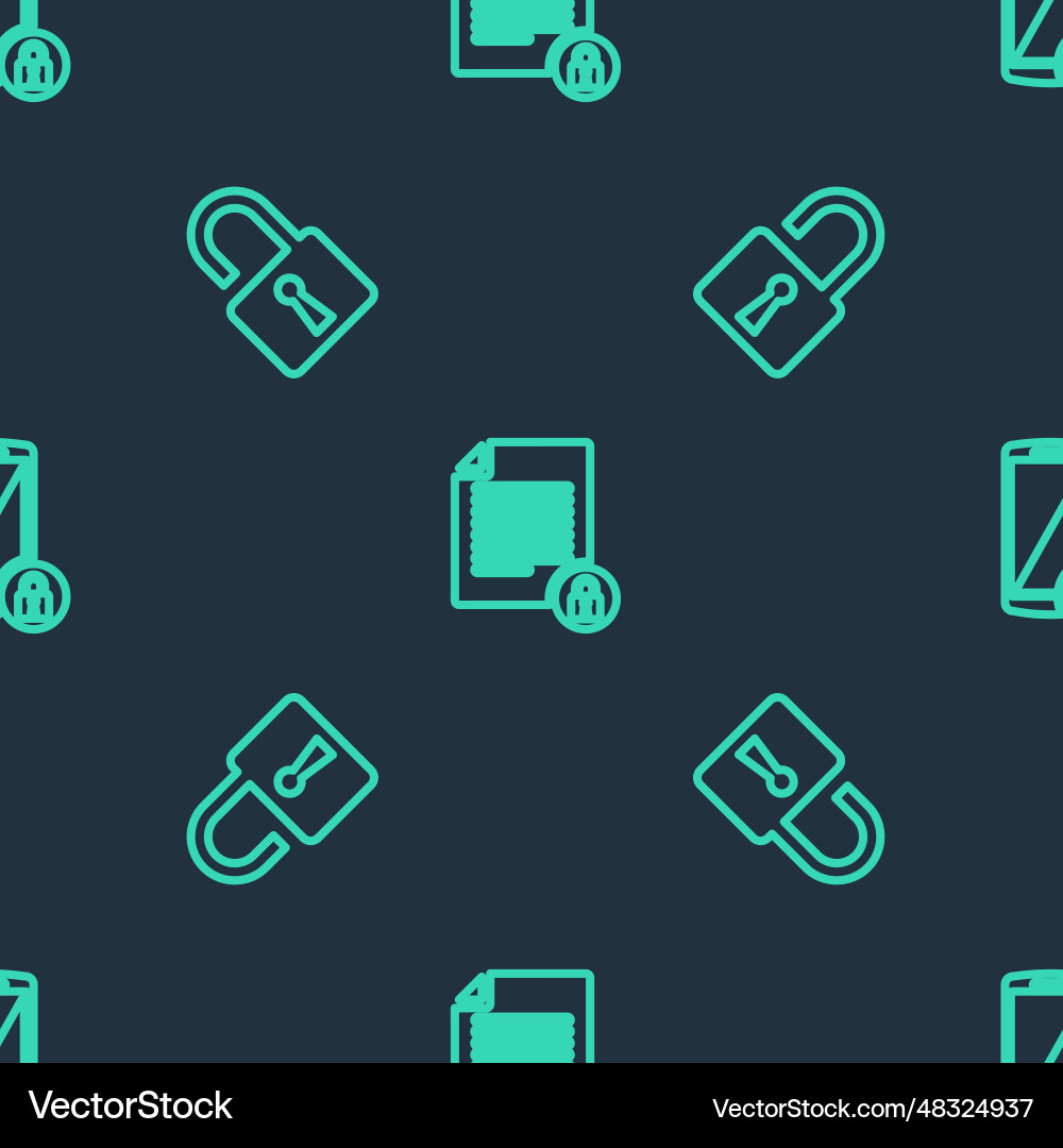 Set line document and lock open padlock Vector Image