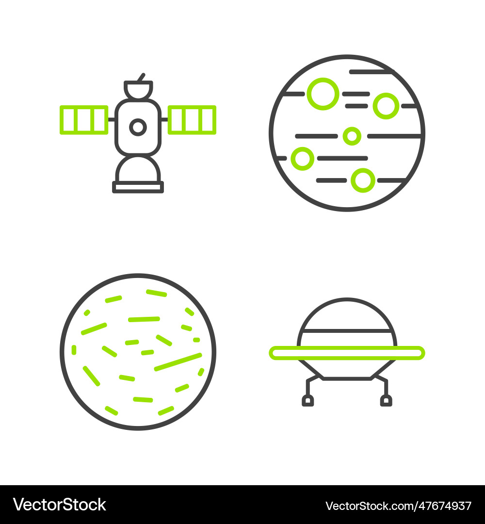 Set line ufo flying spaceship planet mars Vector Image