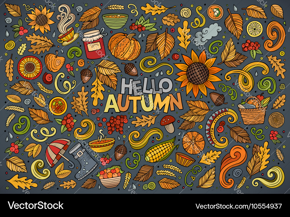 Set of autumn theme items objects and symbols vector image