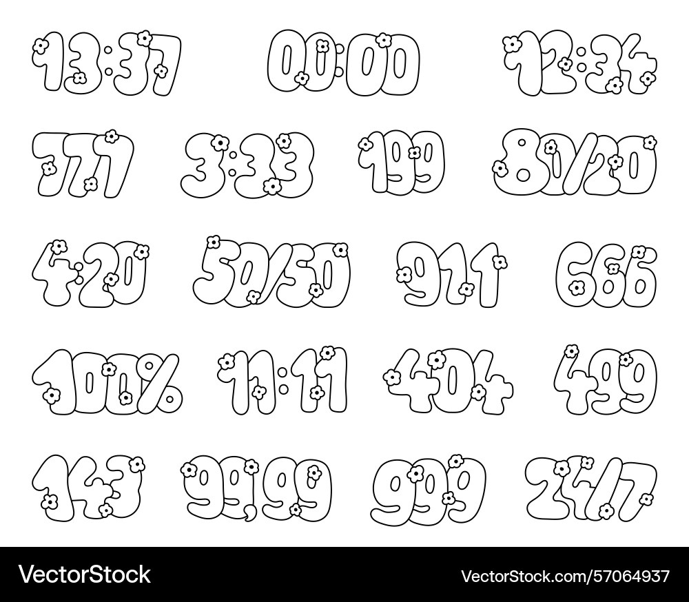 Set of numbers with flowers popular numeric codes vector image