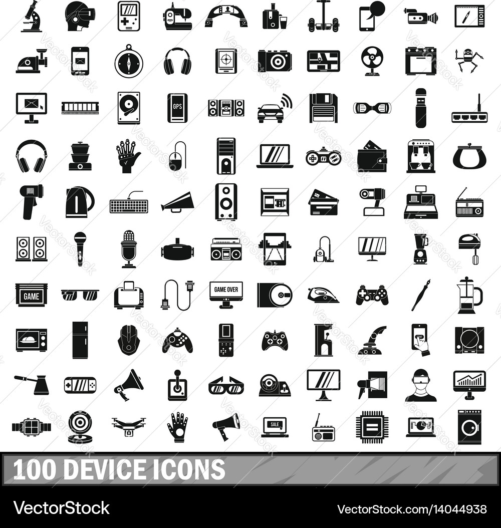 100 device app icons set simple style Vector Image