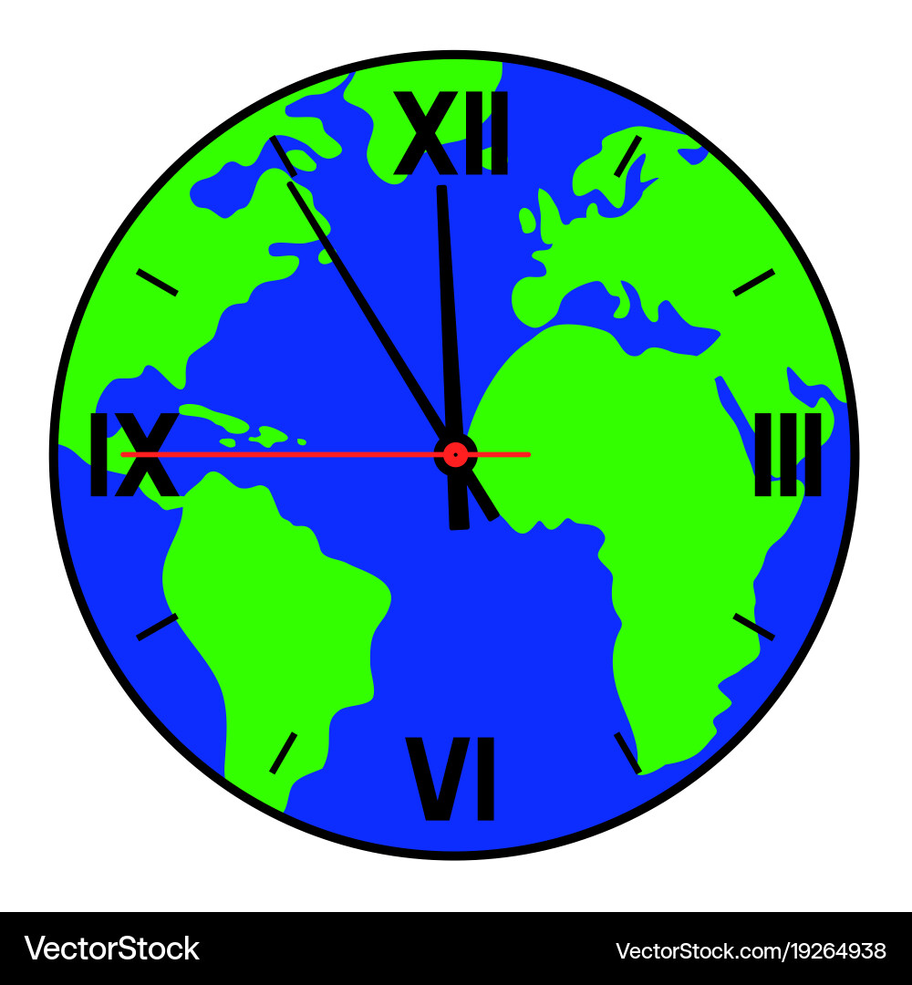 A clock with world map on the dial vector image