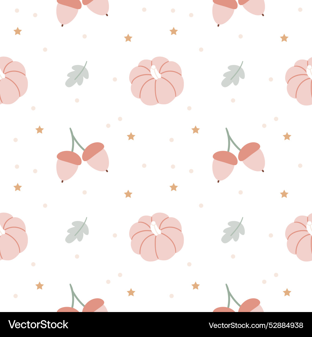 Autumn seamless pattern pink acorns pumpkins Autumn seamless pattern pink acorns pumpkins vector image