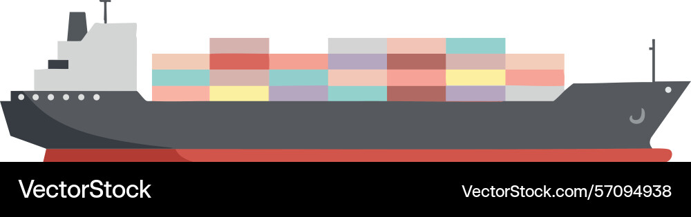 Cargo container ship transporting multicolored vector image