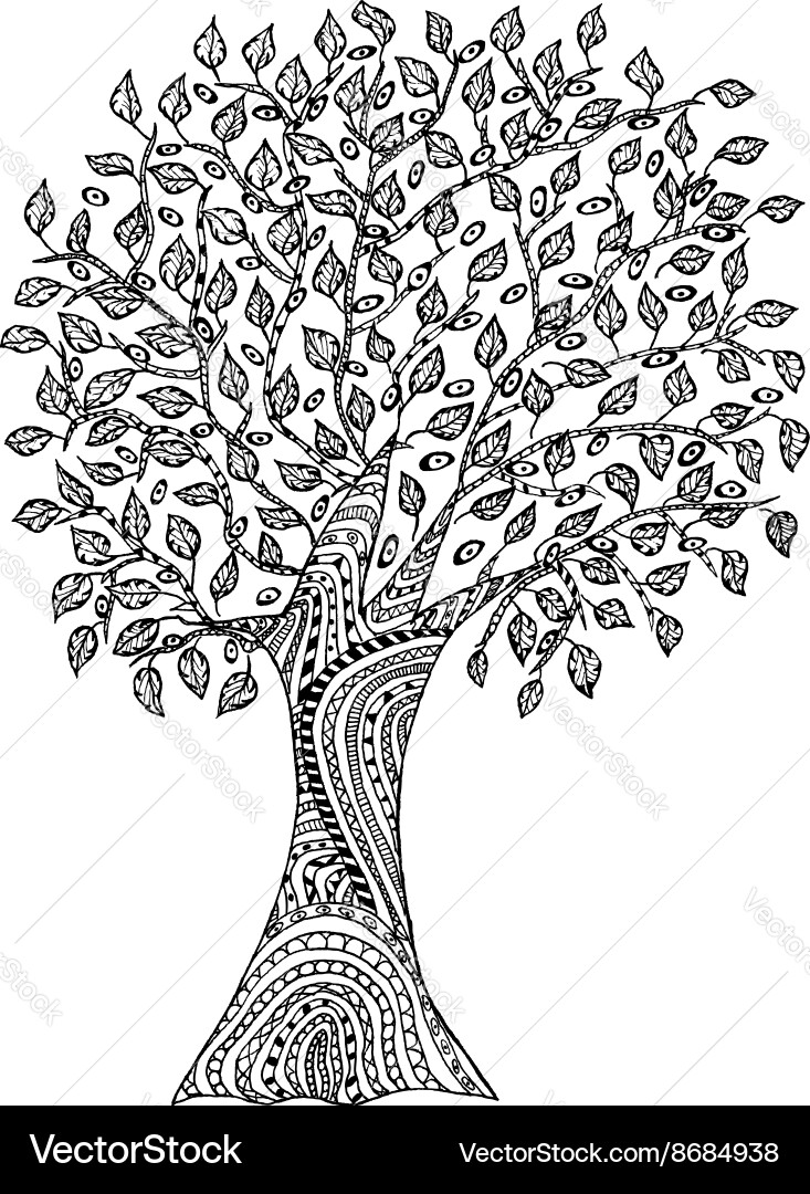 Hand drawn tree with pattern vector image