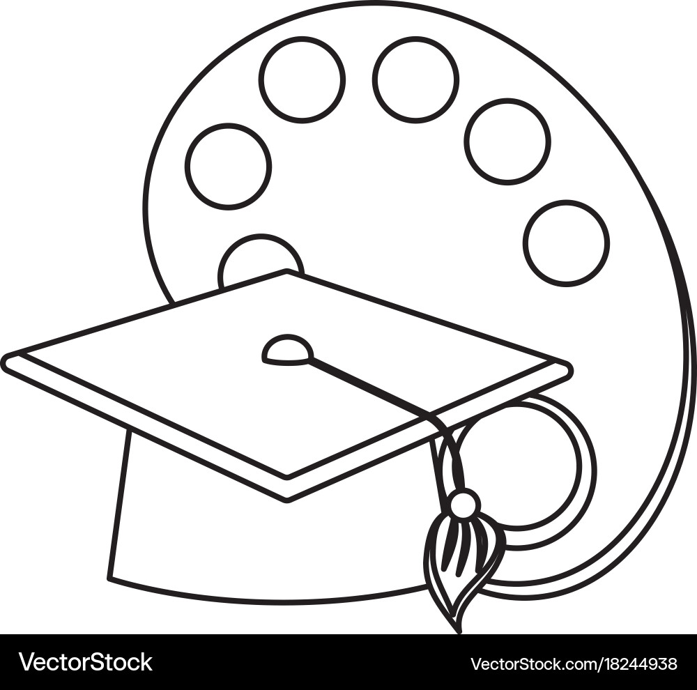 Line art palette object with cap graduation design vector image