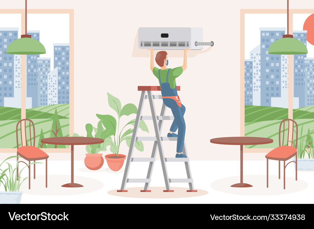 Man Installing Air Conditioner vector image