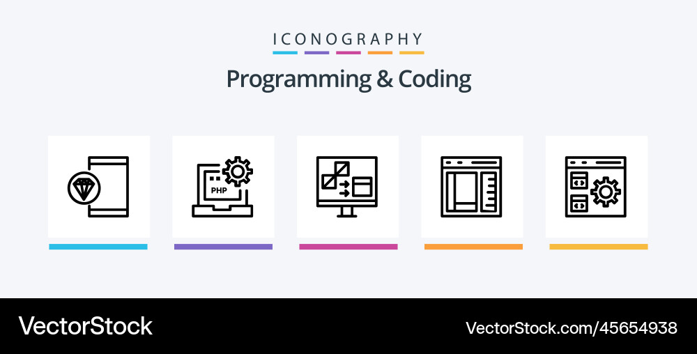 Programming and coding line 5 icon pack including Vector Image