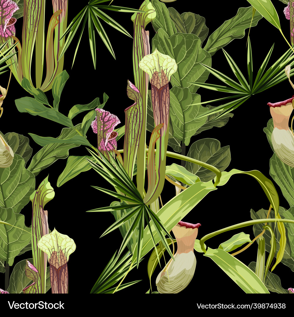 Sarracenia exotic flowers seamless floral pattern Sarracenia exotic flowers seamless floral pattern vector image
