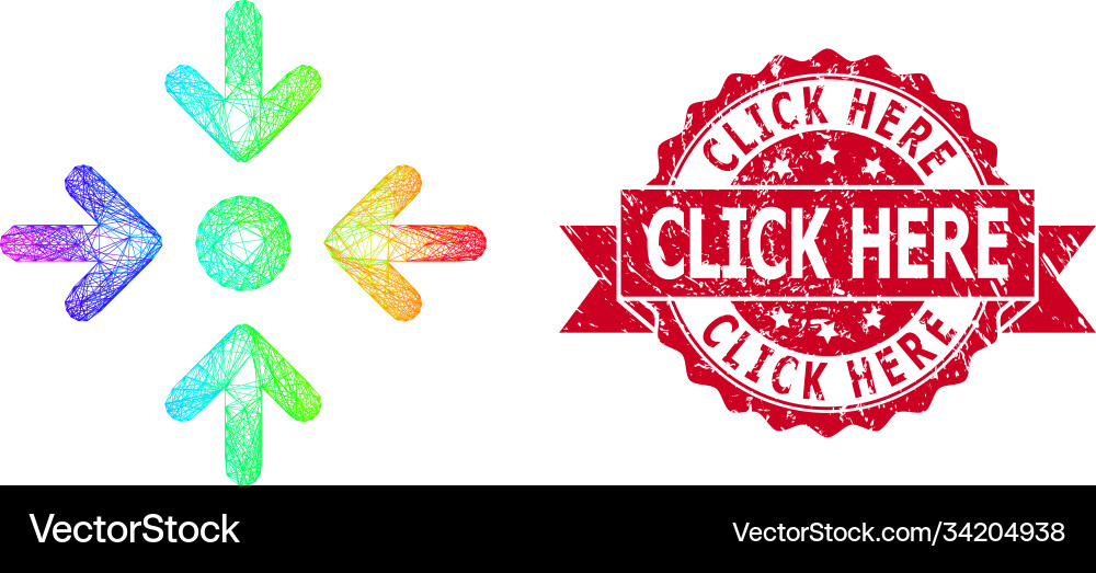 Scratched click here stamp and spectrum network Scratched click here stamp and spectrum network vector image