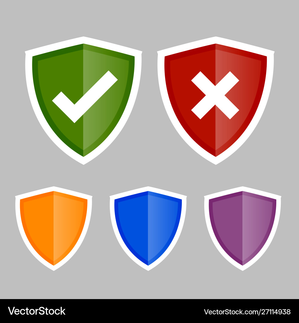 Shield icons with correct and wrong symbols Vector Image