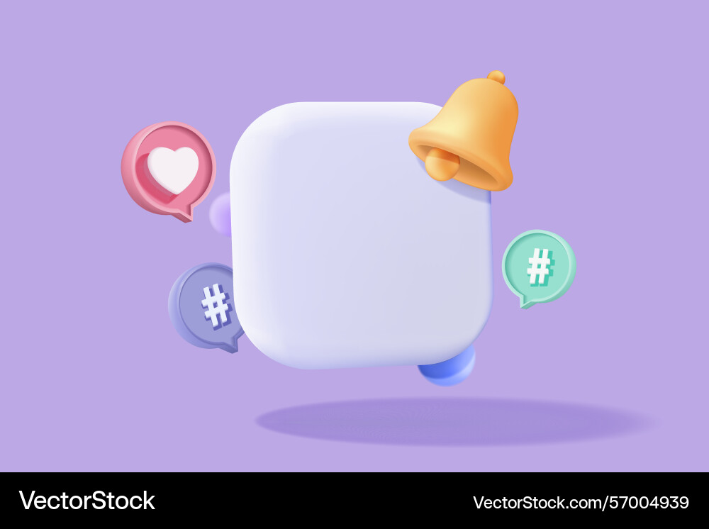 3d app icon with notification alert speech bubble 3d app icon with notification alert speech bubble vector image
