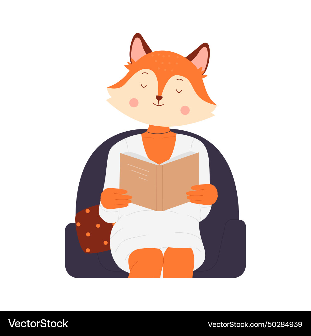 Cartoon funny fox booklover reading story book Cartoon funny fox booklover reading story book vector image