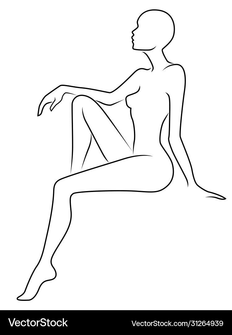 Elegant Black Sitting Woman Outline vector image