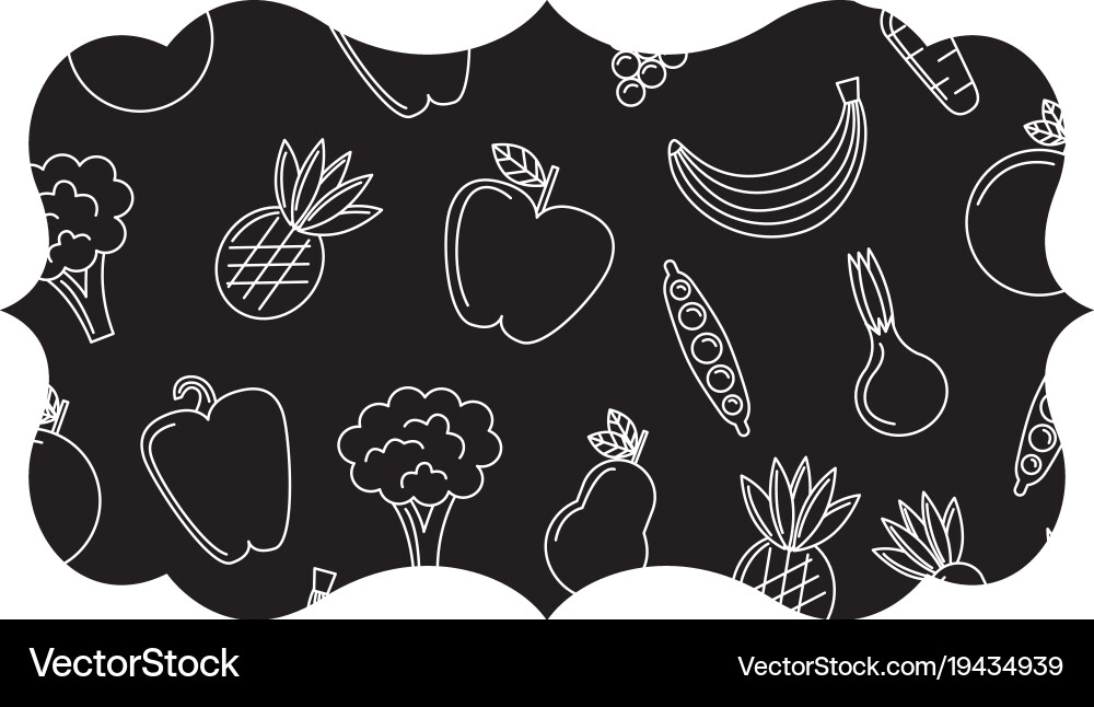 Frame with fruits and vegetables pattern Vector Image