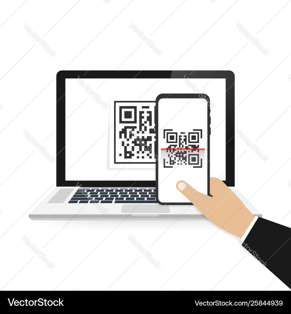 Mobile phone scan qr code isolated on white Mobile phone scan qr code isolated on white vector image