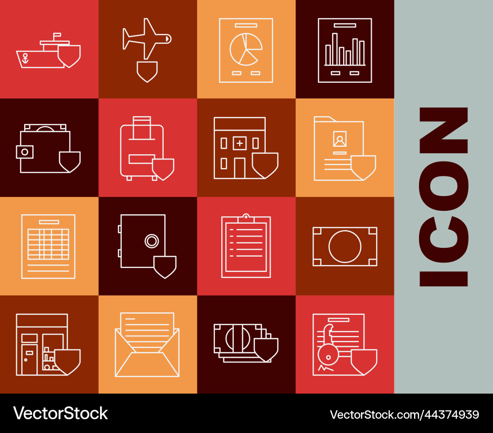 Set line document with key shield stacks Set line document with key shield stacks vector image