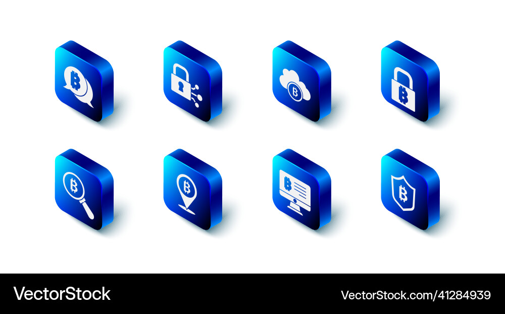 Set lock with bitcoin cryptocurrency cloud mining vector image