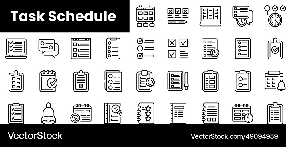 Set of outline task schedule icons Vector Image