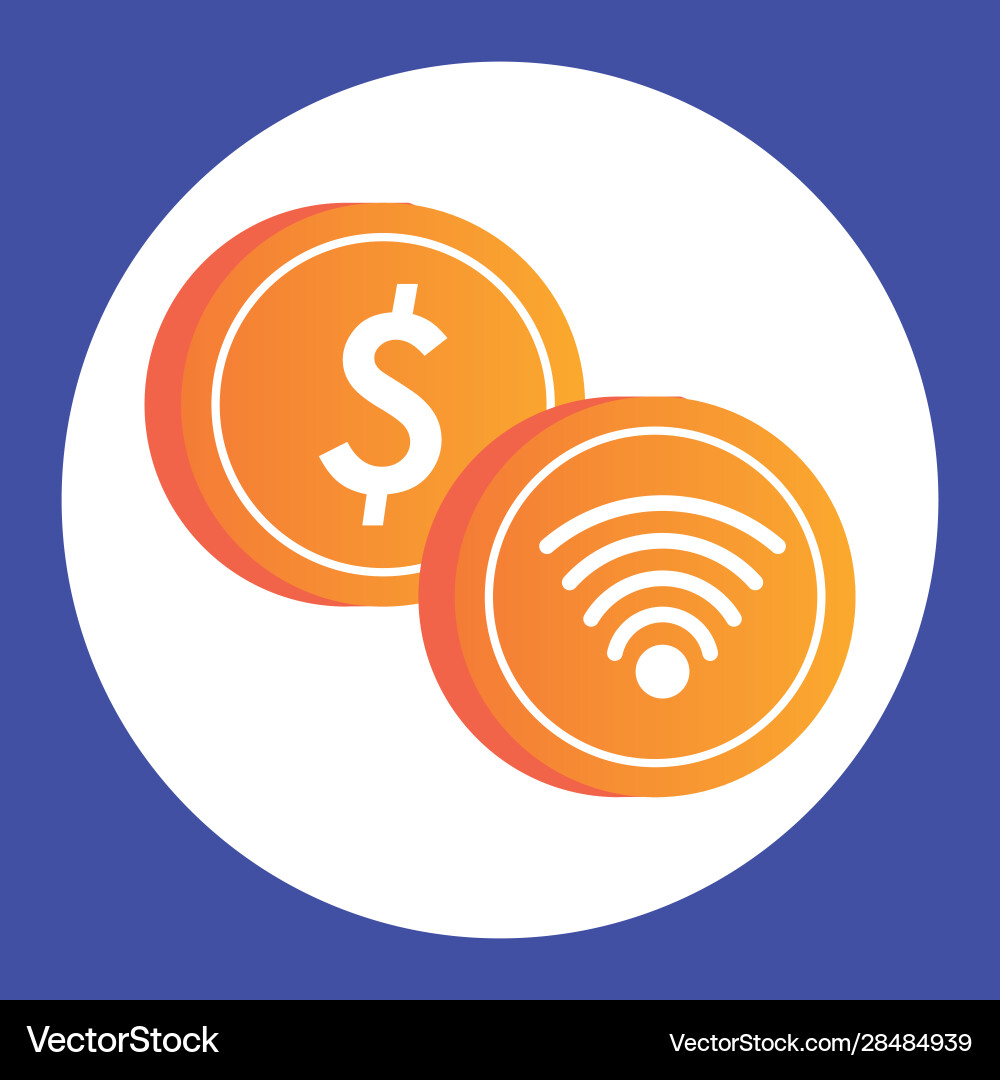 Wifi connection signal button with coin dollar Wifi connection signal button with coin dollar Vector Image