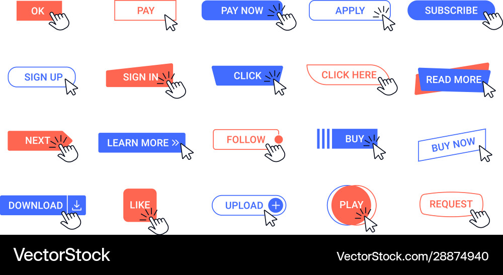 Clicking Buttons - Web Pointer Icons vector image