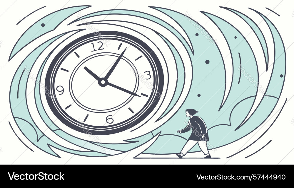 Figure running on abstract clock face art design vector image