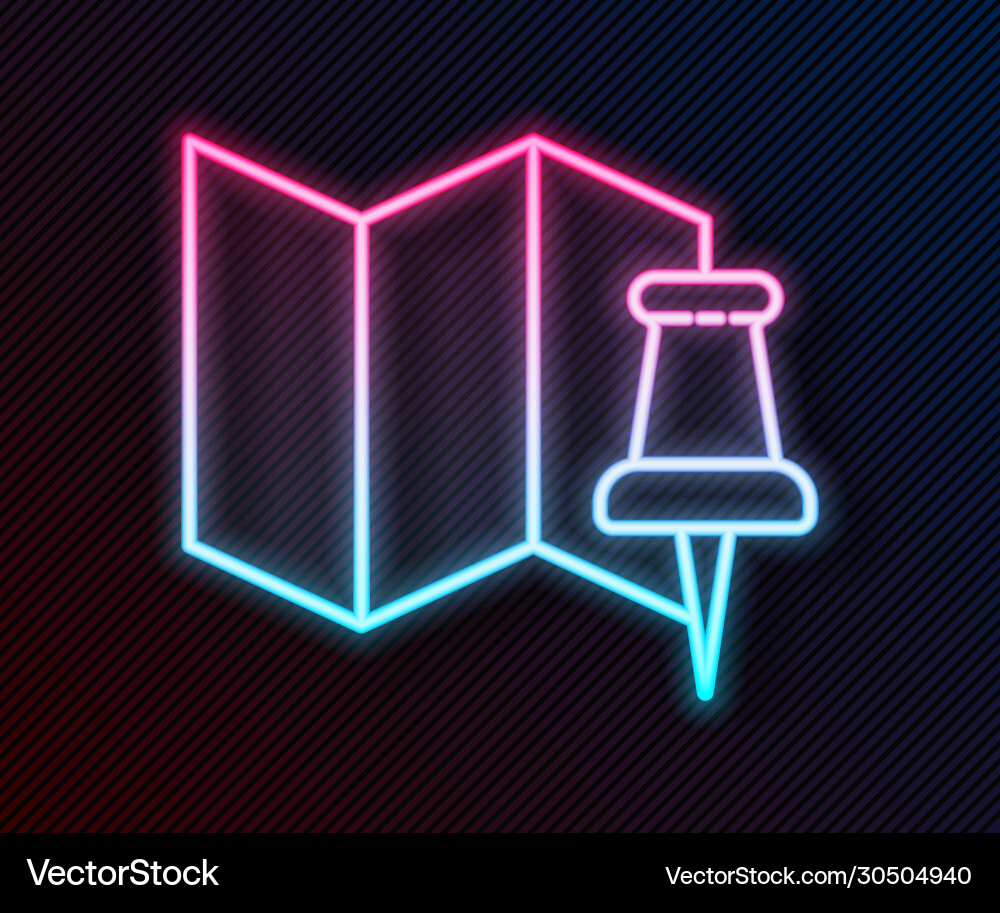 Glowing neon line folded map with push pin icon Vector Image