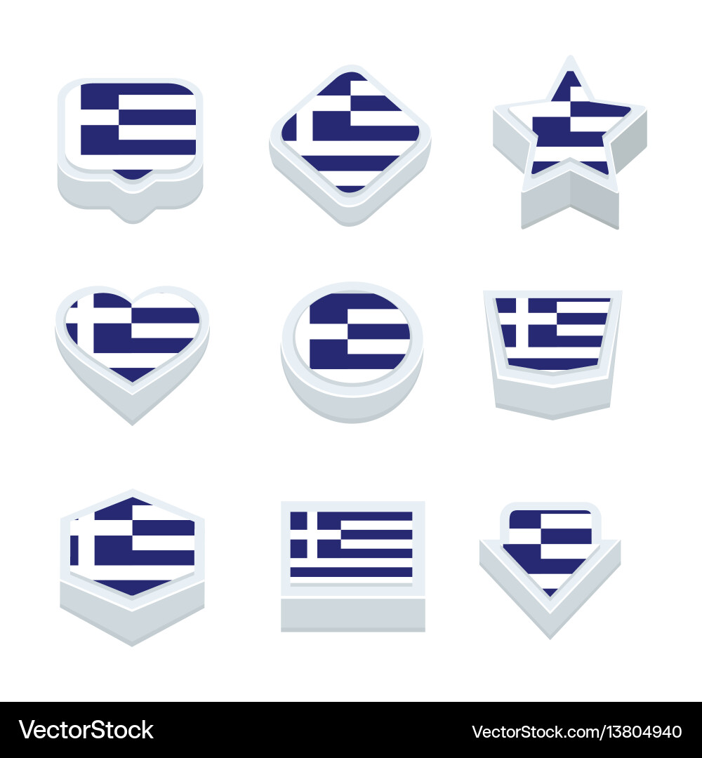 Greece flags icons and button set nine styles Vector Image