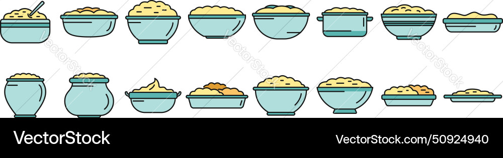 Mashed potatoes icons set color line vector image