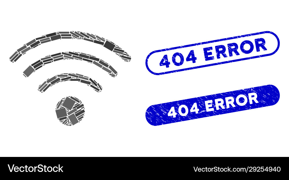 Rectangle mosaic wi-fi source with textured 404 Rectangle mosaic wi-fi source with textured 404 vector image