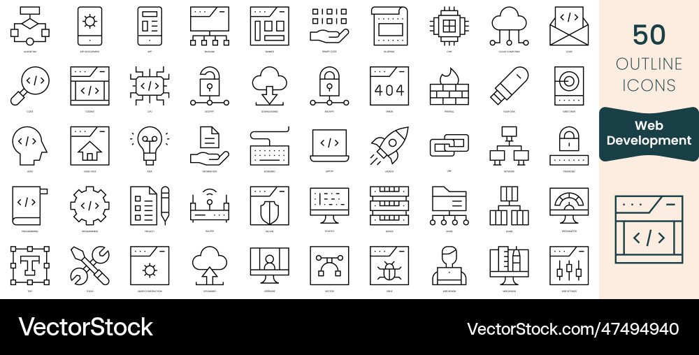 Set of web development icons thin linear style Set of web development icons thin linear style vector image