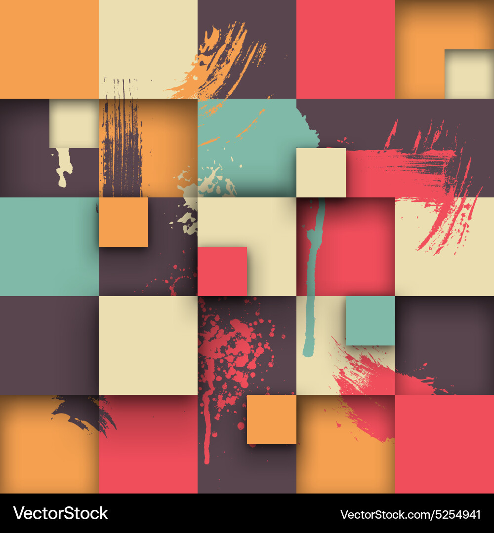 Abstract texture with squares and paint splashes vector image