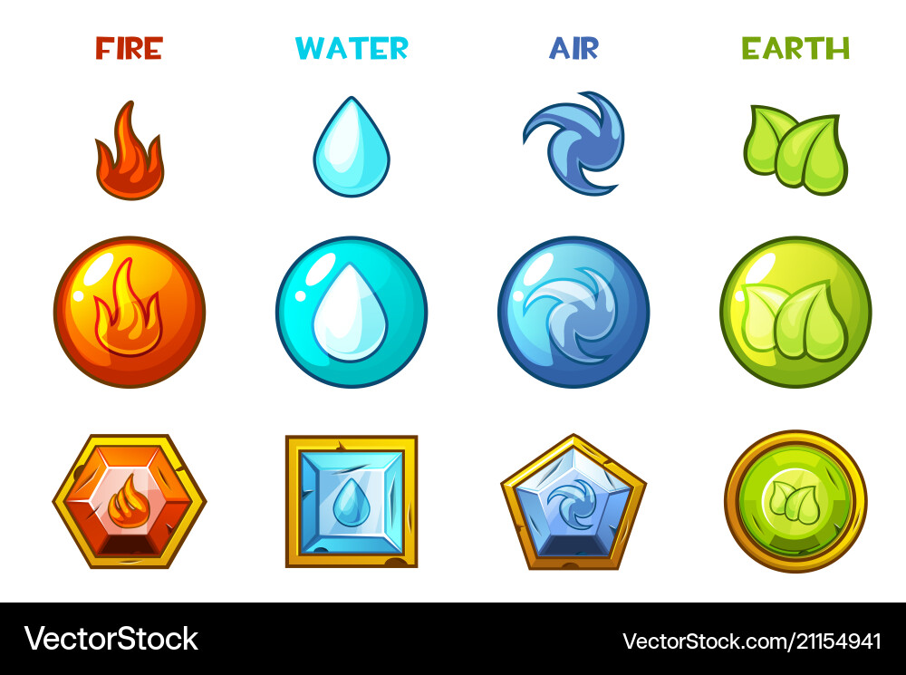 Cartoon four natural elements icons - earth water vector image