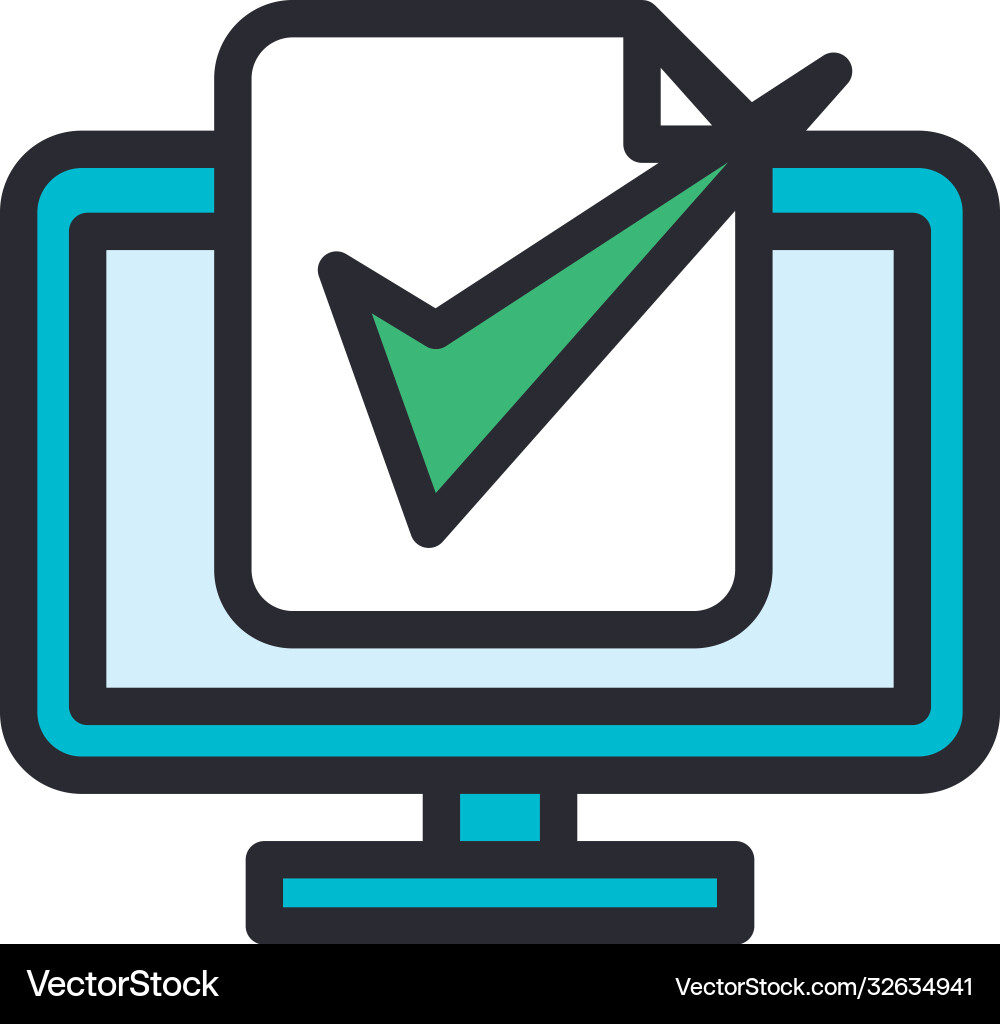 Check mark on document in front computer line vector image