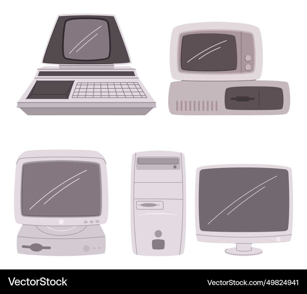 Computer evolution from early calculating machines Computer evolution from early calculating machines vector image