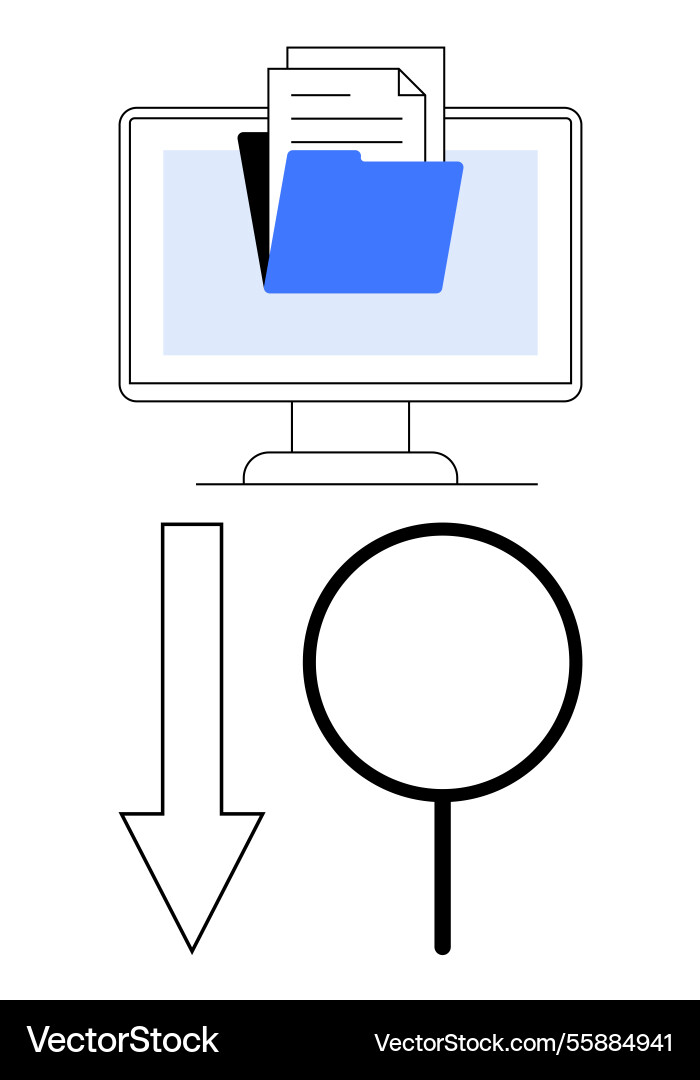 Digital file management with folder magnifying Digital file management with folder magnifying vector image