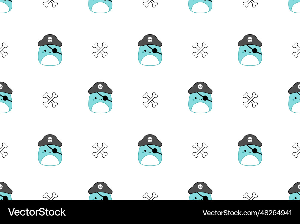 Pirate and bone on seamless pattern squishmallow vector image