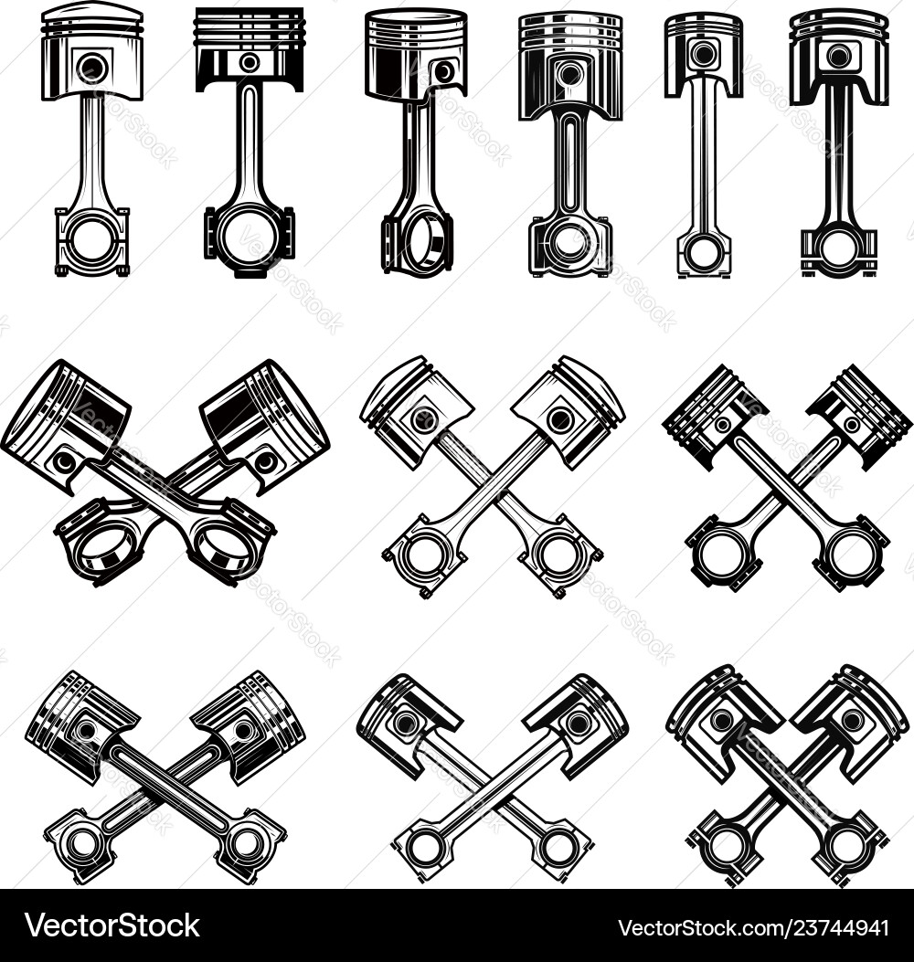 Piston Icons & Mechanical Elements Vector Image