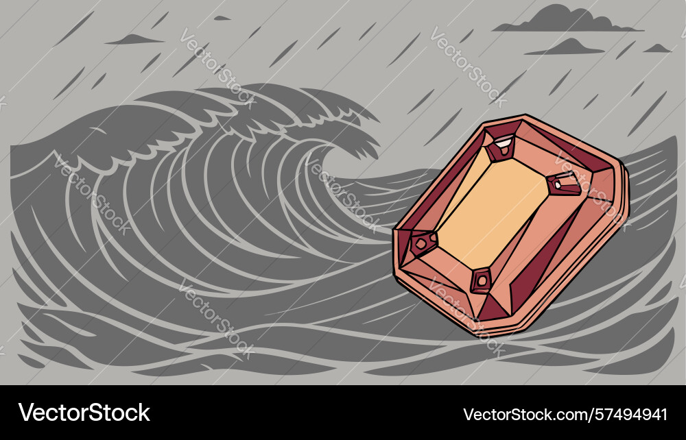 Sparkling emerald gem on dynamic ocean waves Vector Image