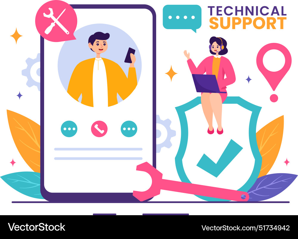 A technical support system featuring software Vector Image