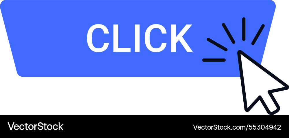 Blue button labeled click with a cursor icon Blue button labeled click with a cursor icon vector image