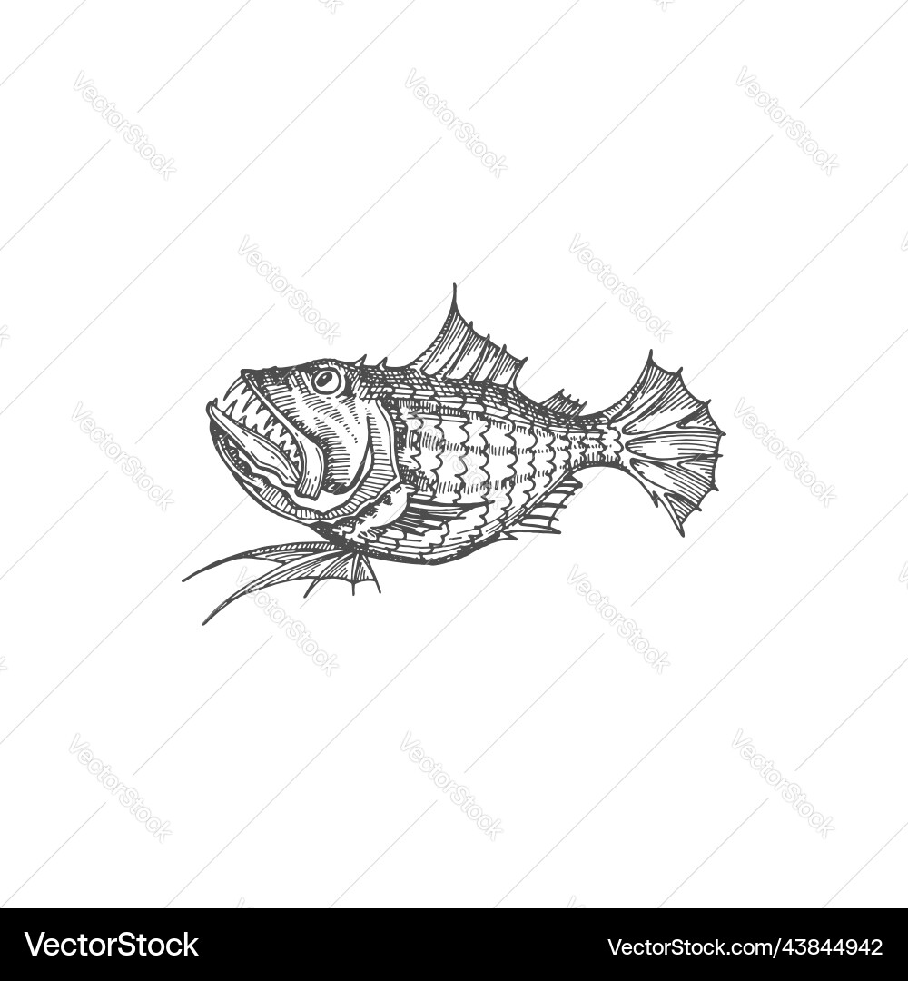 Deep ocean fish with sharp teeth isolated sketch vector image