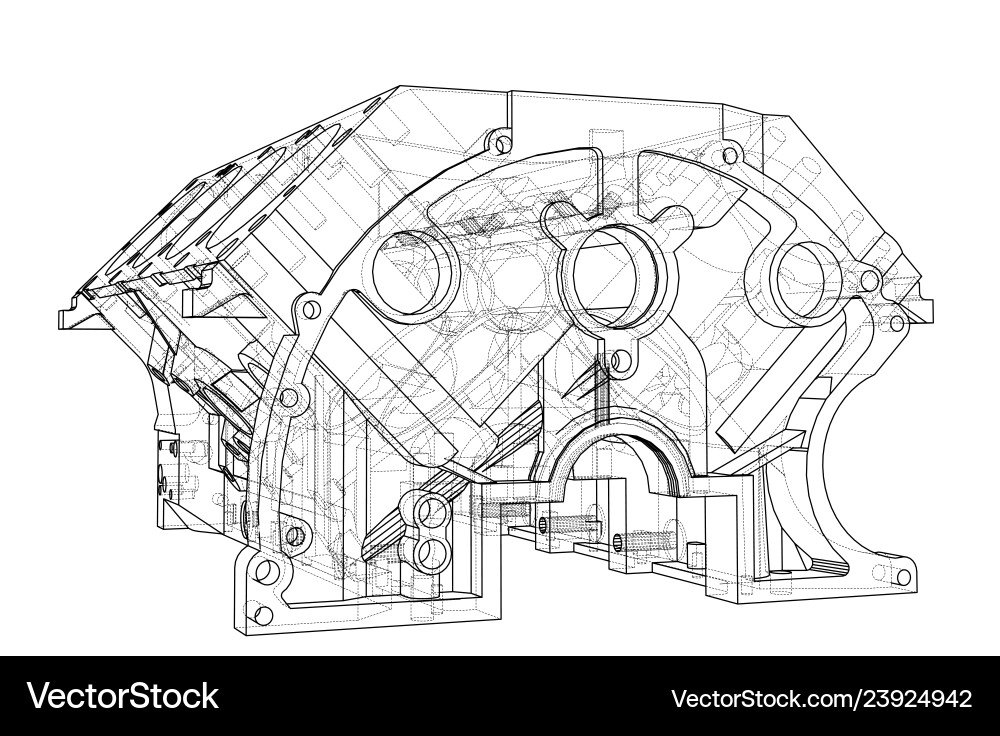 Engine block sketch rendering of 3d vector image