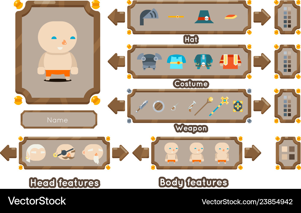 Game character generation interface weapons screen Game character generation interface weapons screen Vector Image